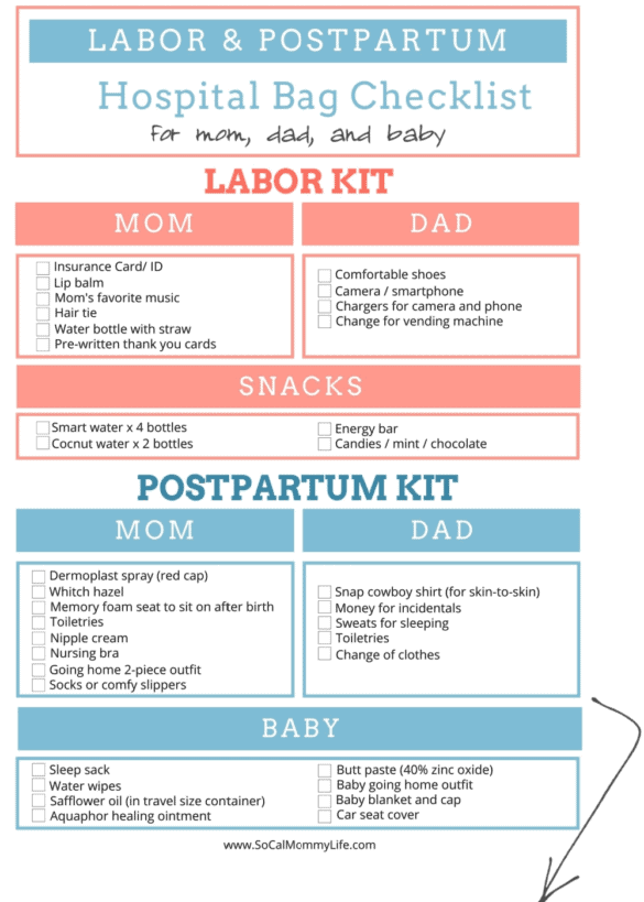 Hospital Bag Checklist - For Mom, Dad, and Baby - SoCal Mommy Life