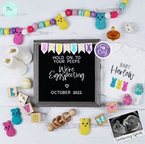 colorful bunny baby announcement for Easter